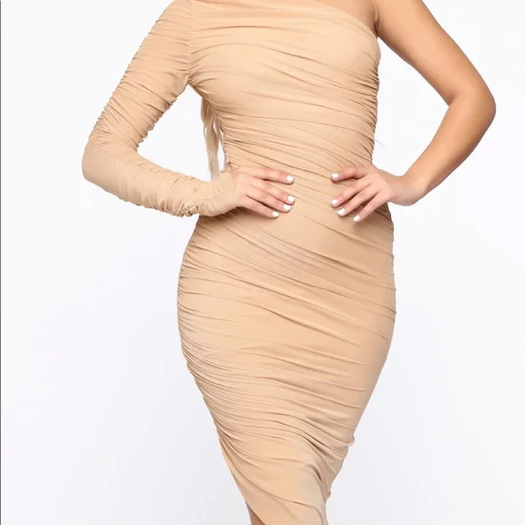 knee length dresses for ladies Floral Embroidered Mesh Overlay Midi Dress in Nude